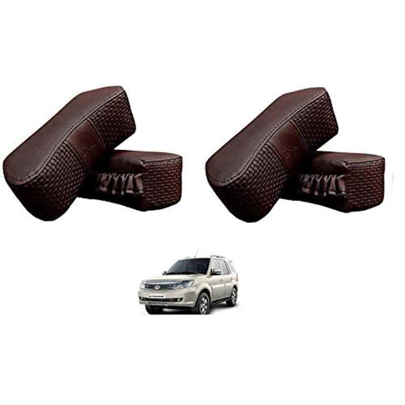Kozdiko 4 Pcs CV Designer Cola Leatherite Neck Rest Car Cushion Pillow Set for Tata Safari Storme