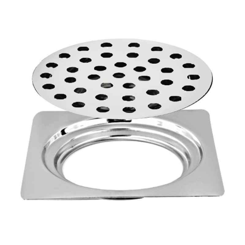 Sanjay Chilly SK-SL-127 5 inch Stainless Steel 304 Square Lock Floor Drain Grating & Frame, SCL99000517
