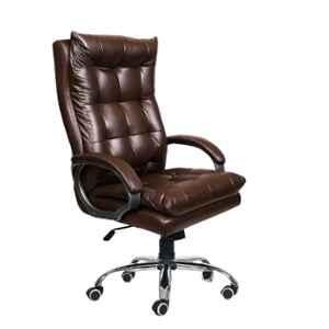 Newturn Boxer HB Leather Brown High Back Office Revolving Chair with Heavy Duty Metal Base