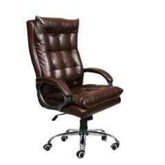 Newturn Boxer HB Leather Brown High Back Office Revolving Chair with Heavy Duty Metal Base