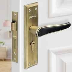 Plantex Heavy-Duty Door Lock Set Main Door Lock Plate Handle Set/6-Lever Mechanism Mortise Locks with 3 Keys/Brass Locks Body & Cylinder PTP-09- Antique Brass & Black