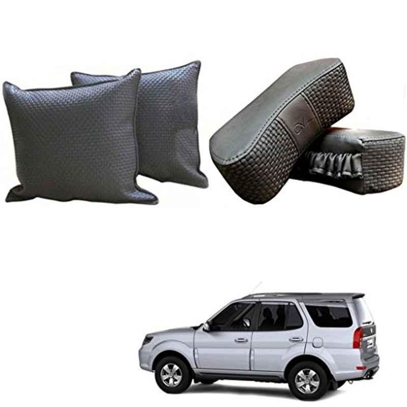 Kozdiko One Pair Grey Neck Rest & One Pair Cushion Combo for Tata Safari Grand Dicor