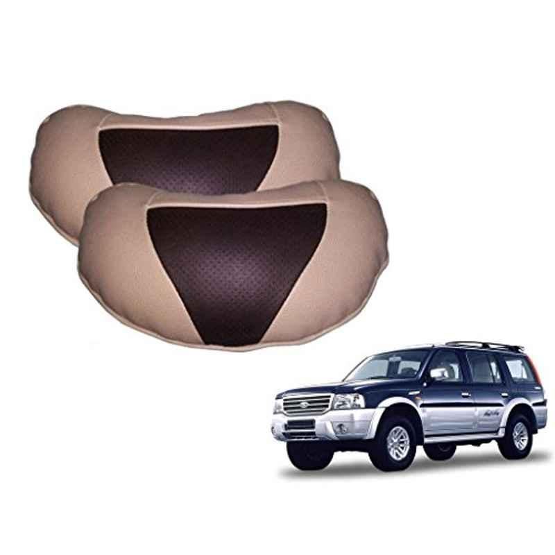 Kozdiko 2 Pcs Brown & Beige Neck Rest Set for Ford Endeavour, koz_38868