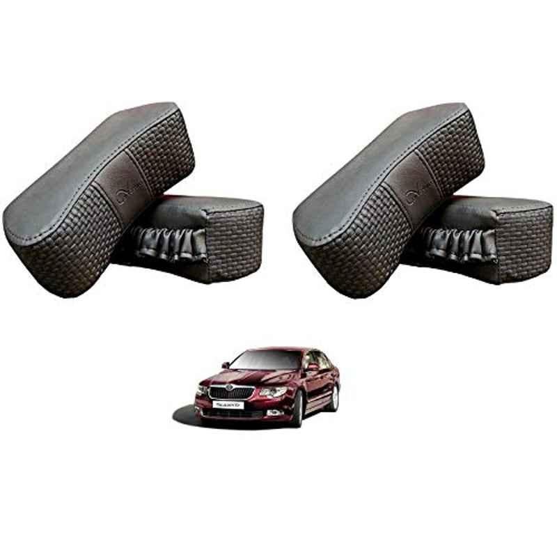 Kozdiko 4 Pcs CV Designer Grey Leatherite Neck Rest Car Cushion Pillow Set for Skoda Superb
