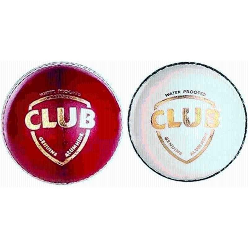 MD Enterprises Red & White Club Size Practice Ball Cricket Leather Ball (Pacl of 2)