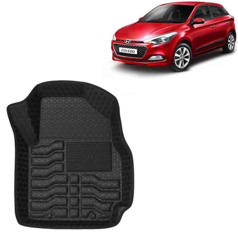 Kingsway 3 Pcs Premium 4.5D 100% Waterproof Tray Shape PVC Black Car Floor Mat Set for Hyundai Elite i20 2014 to 2017 All Model