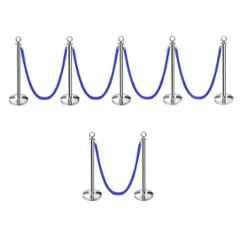 Ladwa 7 Pcs Silver Finish Queue Manager with Blue Velvet 1.5m Rope, Barricade & Stanchions Set