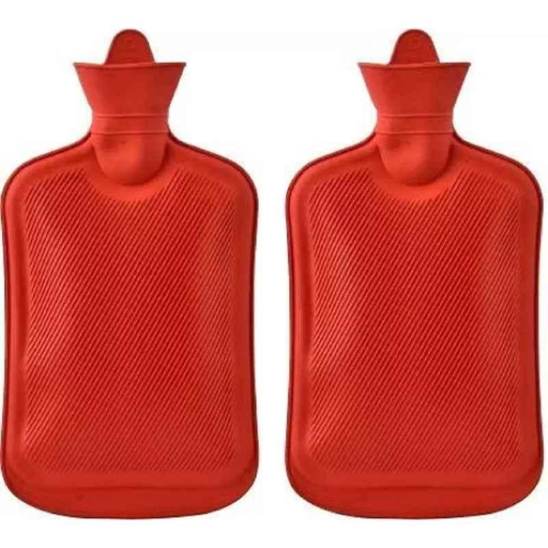 Clear & Sure 2L Rubber Red Hot Water Bag for Pain Relief (Pack of 2)