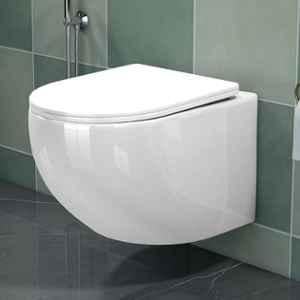 Plantex Imported Ceramic White Glossy Western Commode Toilet/P Trap Wall Hung/Rimless Washdown Western Toilet with Soft Close