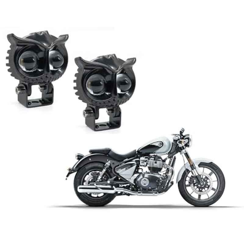 Kozdiko 2 Pcs Yellow & White Owl Eye Shape LED Amber Fog Light Set for Royal Enfield Super Meteor