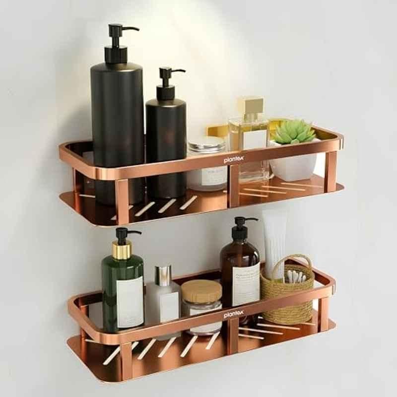 Plantex 12x5 inch PVD Rose Gold Finish Stainless Steel 304 Grade Shelf for Bathroom/Kitchen Rack/Bathroom Accessories (Pack of 2)