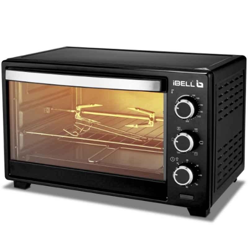 iBELL DLX 30L 1600W Black Oven Toaster Grill with Rotisserie