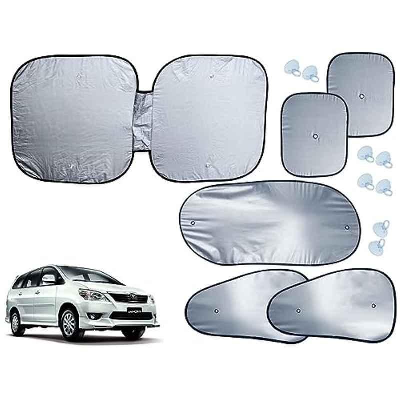 Auto Pearl 6 Pcs Polyester Black & Silver Window, Front & Rear Sun Shade Set for Toyota Innova 2009-2012