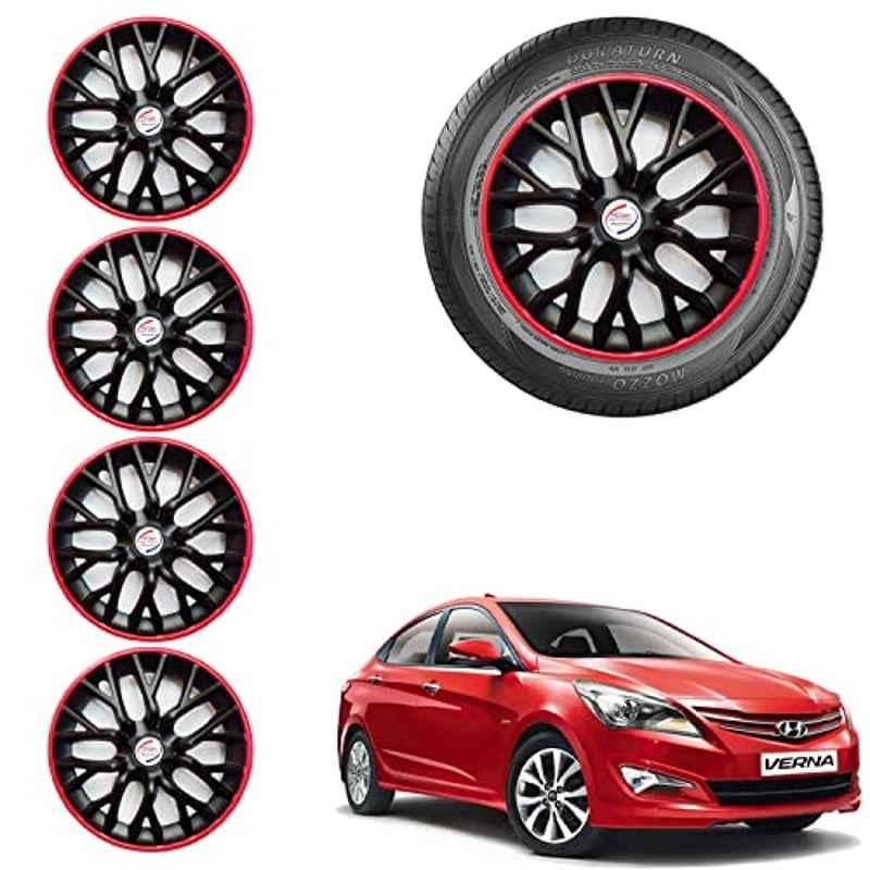 Auto Pearl 4 Pcs 14 inch ABS Black & Red Car Wheel Cover Set for Hyundai Verna