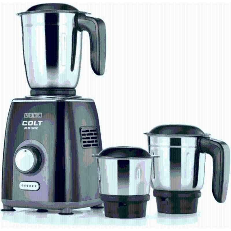 Usha Colt Prime 500W ABS Black Mixer Grinder with Stainless Steel 3 Jars