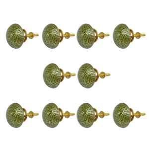 Mix & Match Emerra 35mm Brass Emerald Green Handcrafted Round Cabinet Knob for Wardrobe, Drawer & Cupboard (Pack of 10)