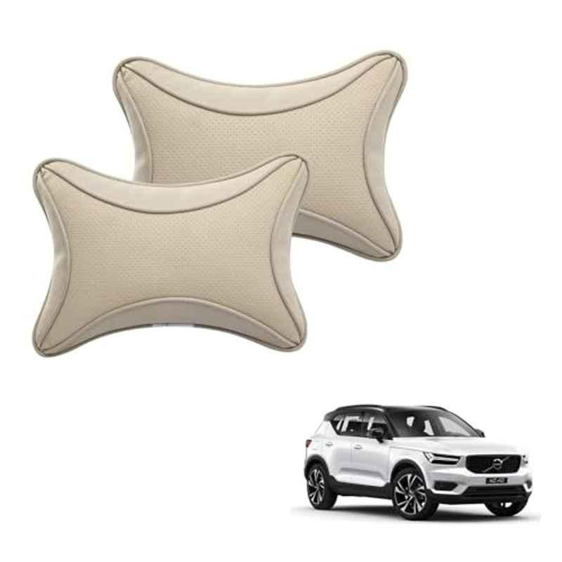 Kozdiko 2 Pcs Memory Foam & Polyester Beige Dots Car Neck Rest Pillow Set for Volvo XC40, XNVJVHGJFH274