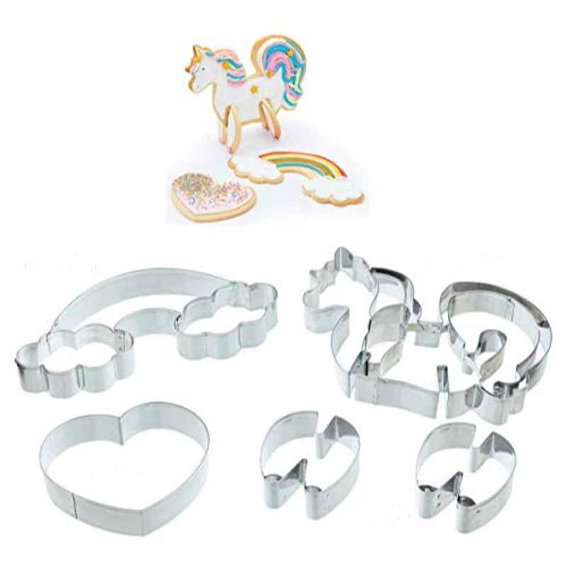 Kitchencraft SDICCUNICORN 5 Pcs Aluminium Metallic 3D Standing Unicorn Cookie Cutter Set