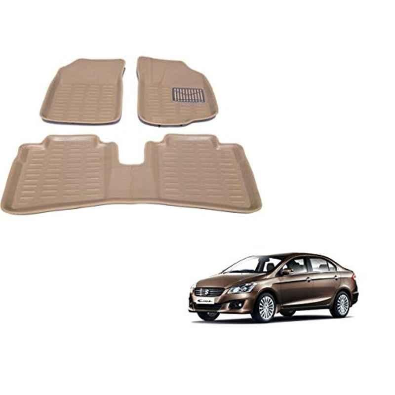 Kozdiko 3 Pcs 4D Beige Car Foot Mat Set for Maruti Suzuki Ciaz, koz_18939
