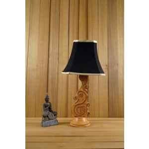 Tucasa Mango Wood Orange Carving Table Lamp with 10 inch Polycotton Black Square Shade, WL-100