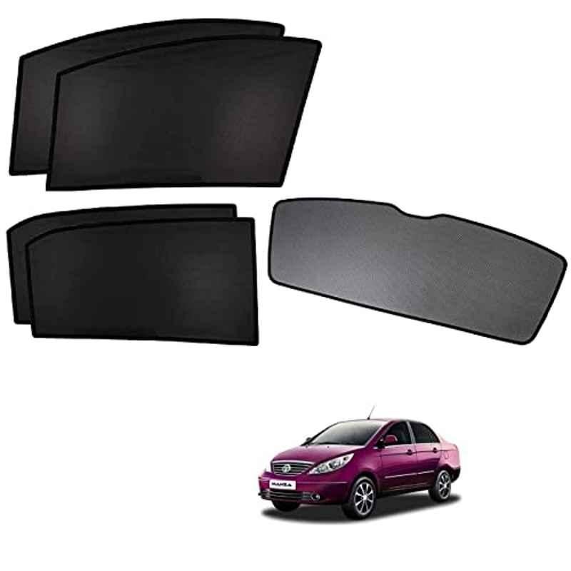 Kozdiko 5 Pcs Polyester Black Non Magnetic Window & Rear Sun Shades Set for Tata Manza