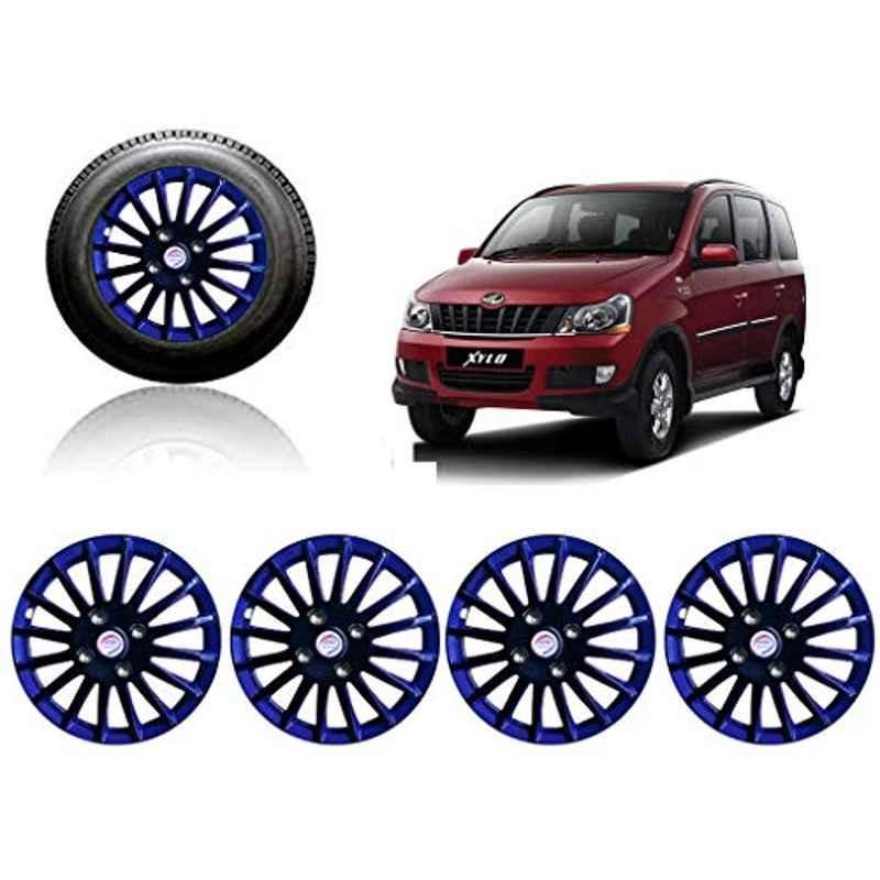 Auto Pearl 4 Pcs 15 inch ABS Black & Blue Press Fitting Wheel Cover Set for Mahindra Xylo