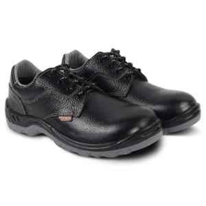 Agarson Thunder Grain Leather Fabric Toe Dual Density Black Sports Safety Shoes, Size: 8