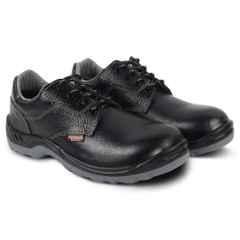 Agarson Thunder Grain Leather Fabric Toe Dual Density Black Sports Safety Shoes, Size: 8