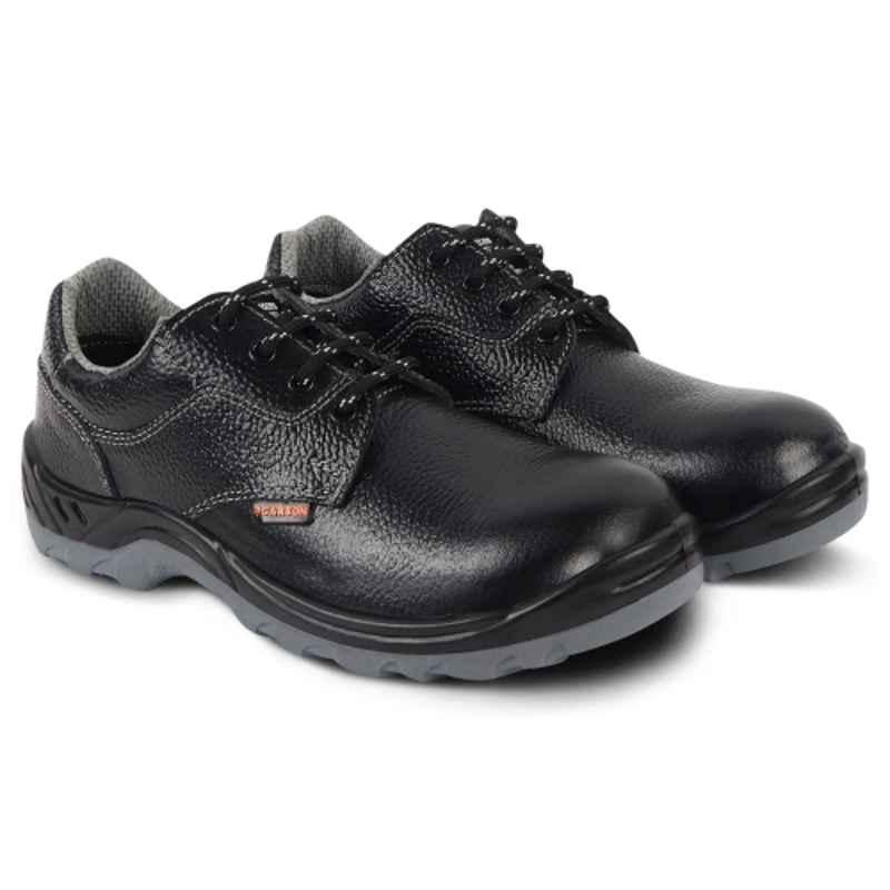 Agarson Thunder Grain Leather Fabric Toe Dual Density Black Sports Safety Shoes, Size: 8