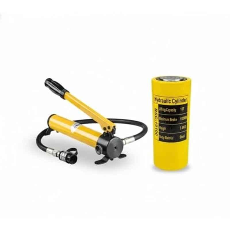 Nutronics 10 Ton 100mm Stroke Yellow Hydraulic Cylinder Jack with Hand Pump, RSC-10100180
