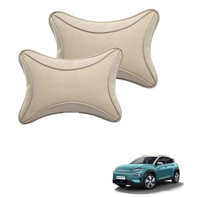 Kozdiko 2 Pcs Memory Foam & Polyester Beige Dots Car Neck Rest Pillow Set for Hyundai Kona Electric, XNVJVHGJFH148