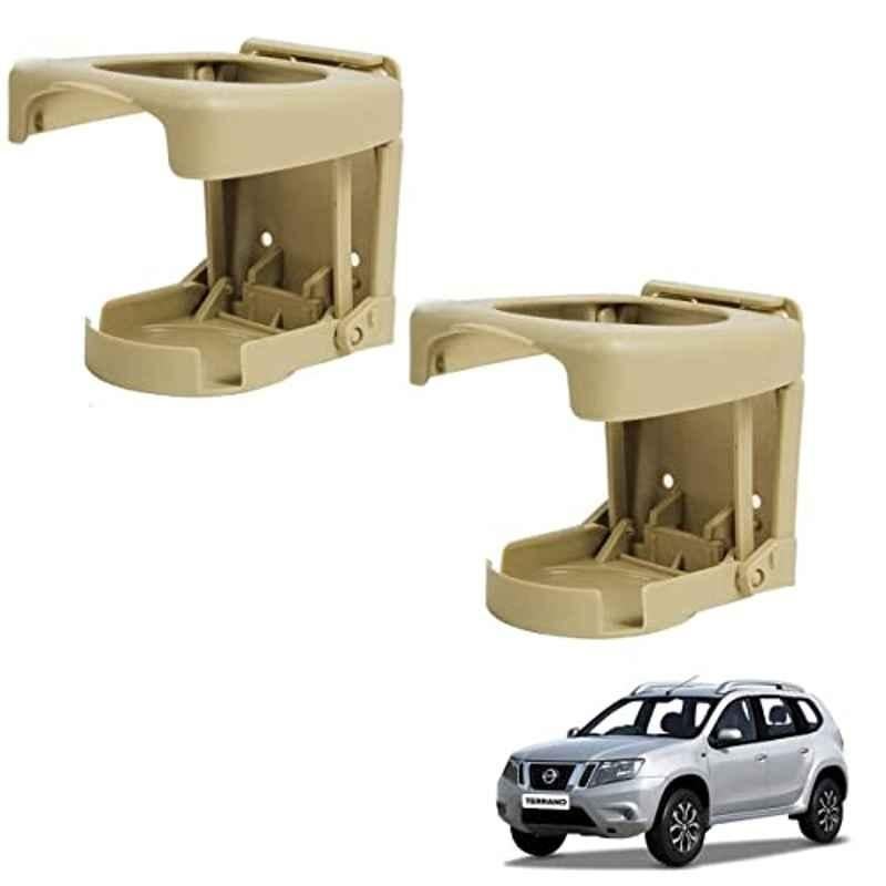 Kozdiko Plastic Beige Foldable Car Drink Holder for Nissan Terrano (Pack of 2)