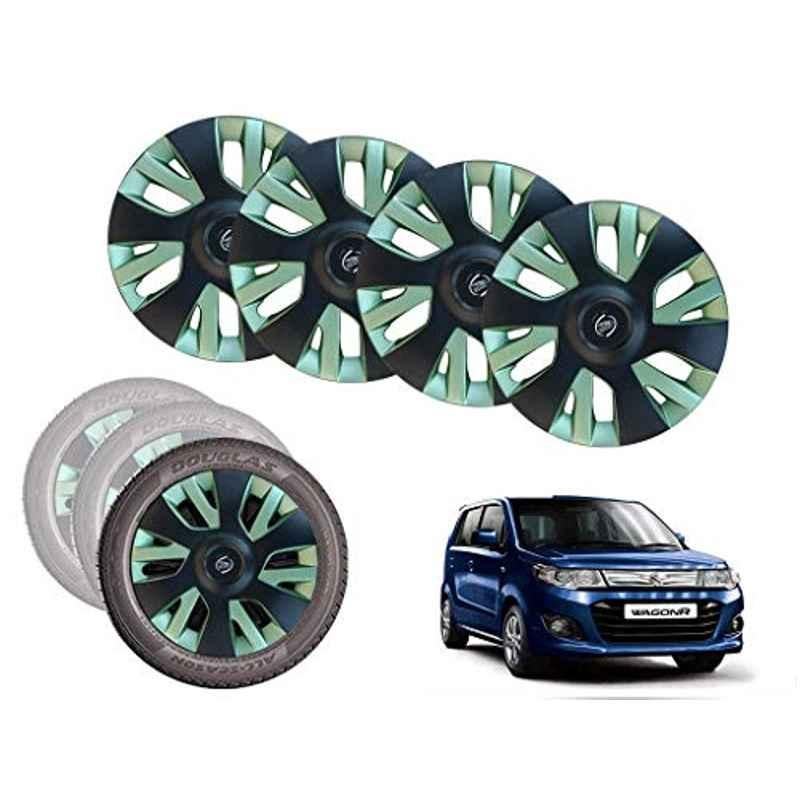 Auto Pearl 13 inch ABS Black & Green Car Hubcap Wheel Cover with Retention Ring Set for Wagon R 2017