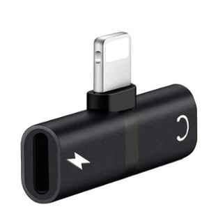 Bingo 2 in 1 Black Mini Portable Lightning Metal Splitter 3.5mm Audio & Charger Adapter