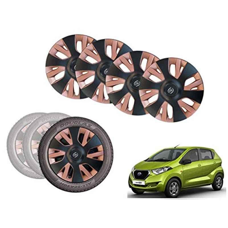 Auto Pearl 4 Pcs 13 inch ABS Black & Copper Car Wheel Cover Set for Datsun RediGo