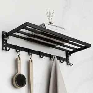Plantex Stainless Steel Folding Towel Rack/Towel Holder/Towel Bar/24 inch Towel Stand for Bathroom/Bathroom Accessories APS-1318, Black