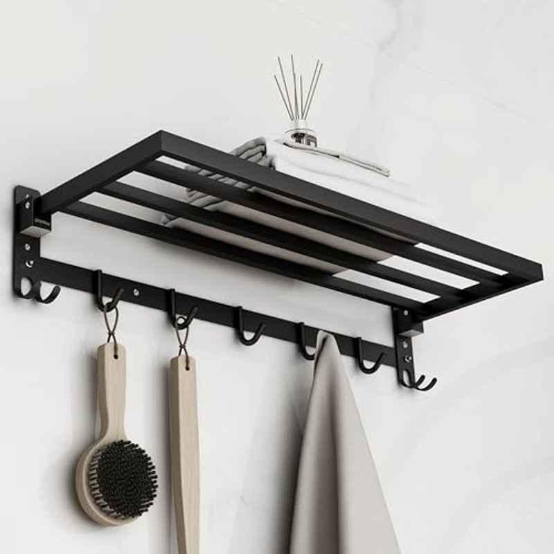 Plantex Stainless Steel Folding Towel Rack/Towel Holder/Towel Bar/24 inch Towel Stand for Bathroom/Bathroom Accessories APS-1318, Black