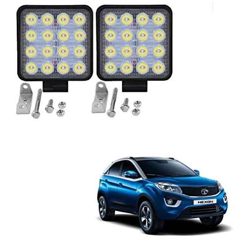 Kozdiko 2 Pcs 48W 16 LED White Bright Beam Square Fog Light Set for Tata Nexon, koz_92702
