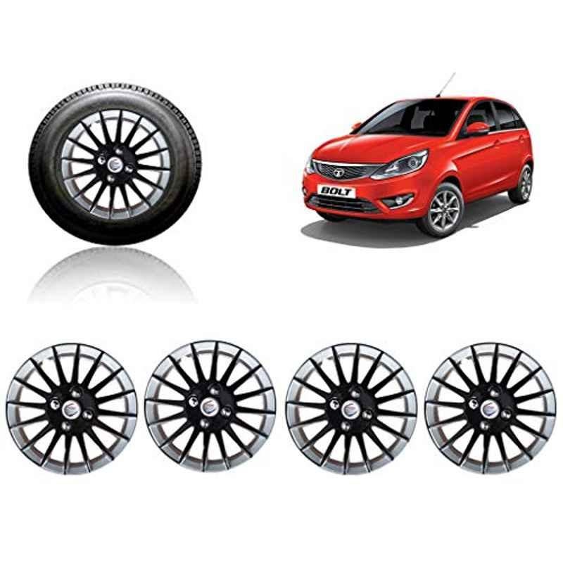 Auto Pearl 4 Pcs 14 inch ABS Black & Silver Wheel Cover Set for TATA Bolt