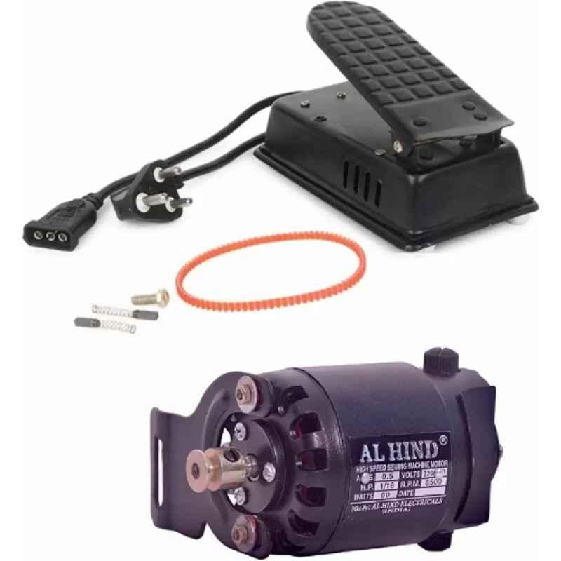 Al Hind 50W 6500rpm 220V Black Mini Sewing Machine Motor Set with Foot Controller, BLACK750