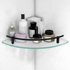 Plantex 12x12 inch Black Premium Frosted Glass Corner/Shelf for Bathroom/Wall Shelf/Storage Shelf