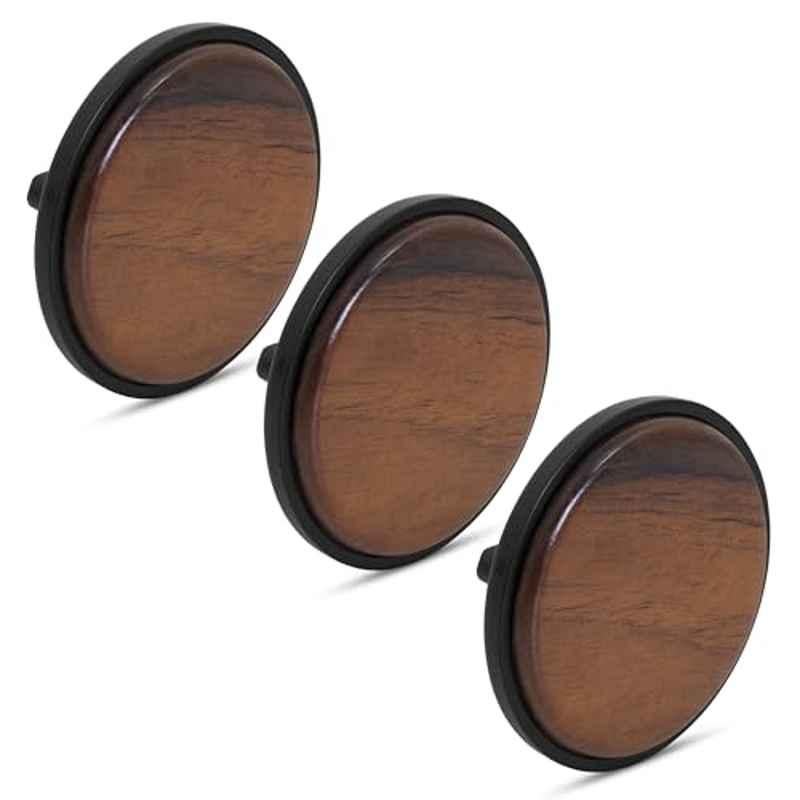 Plantex Knobs for Drawer | Round Drawer Knobs | Knobs for Cabinets | Pull-Push Knobs for Kitchen | Wardrobe Drawer Knobs- (Pack of 3) Big, Black & Wood