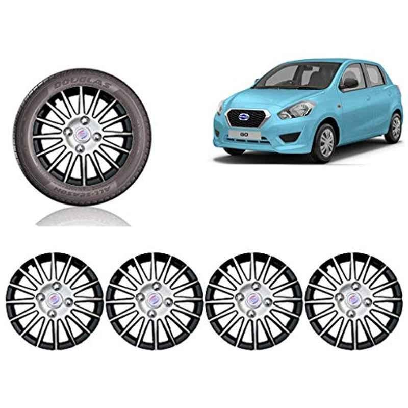Auto Pearl 4 Pcs 13 inch ABS Black & SIlver Car Wheel Cover Set for Datsun Go