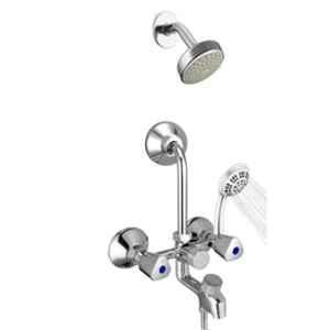 Mayur Ocich Trio 3 Pcs Brass Chrome Plated 3 In 1 Wall Mixer Bathroom Set with Hand & Overhead Shower