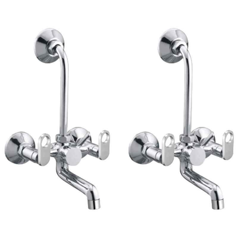 Drizzle Oreo 1/2 inch Brass Chrome Finish 2 in 1 Wall Mixer with L Bend Faucet, Foam Flow & Quarter Turn (Pack of 2)