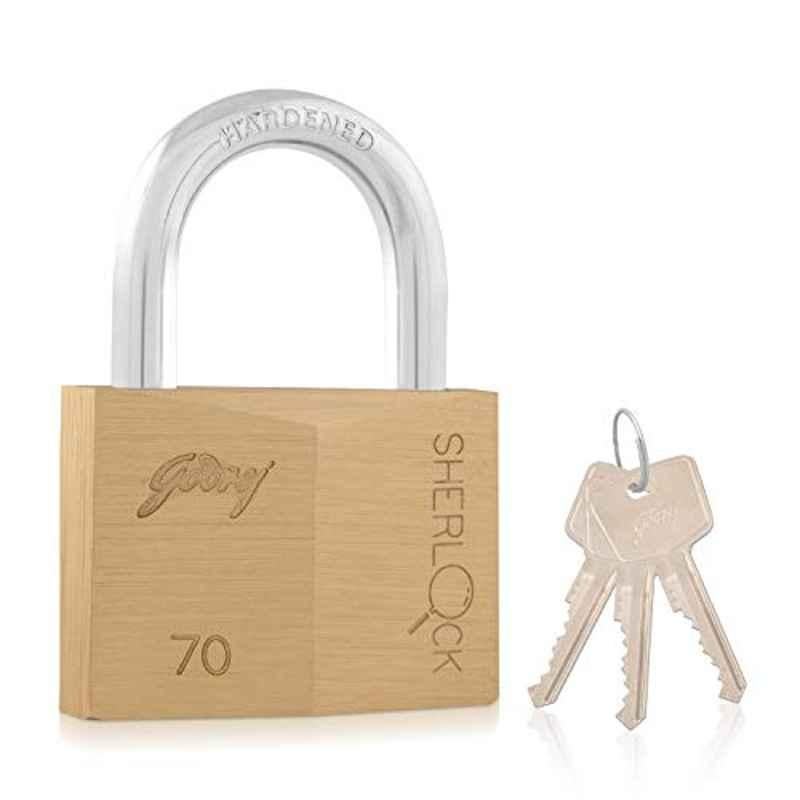Godrej 70mm Locks Sherlock Solid Brass Padlock with 3 Keys, 7675