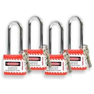 Asian Loto 4 Pcs 65mm Red Long Shackle Jacket Padlocks Set for Safety, ALC-LPL-RRRR