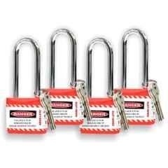 Asian Loto 4 Pcs 65mm Red Long Shackle Jacket Padlocks Set for Safety, ALC-LPL-RRRR
