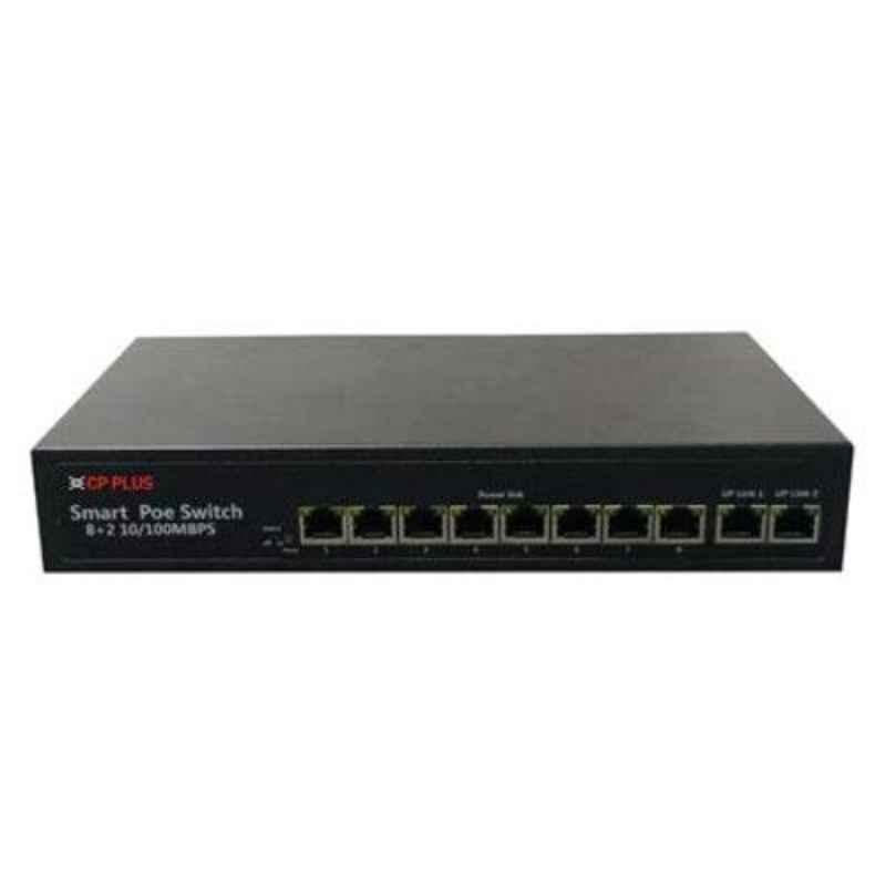 CP Plus Black 8 Plus 2 Port Fast Ethernet Switch with 8 PoE, CP-ANW-HP8H2-96