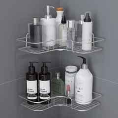 Plantex Stainless Steel Bathroom Corner Shelf for Wall/Bathroom Organiser without Drill/Self Adhesive Bathroom Shelf- Chrome
